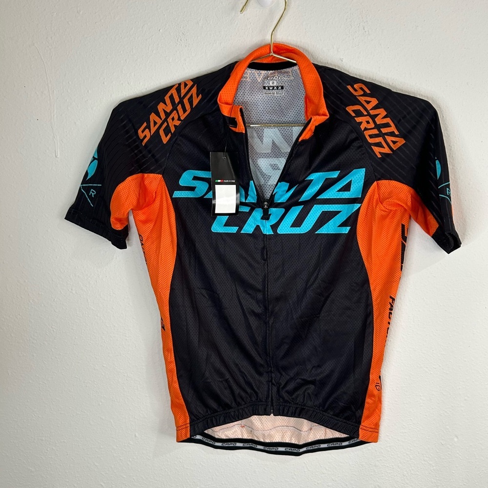 Santa Cruz Bicycles Cycling Jersey Capo MensSmall Black Orange NWT Made in Italy